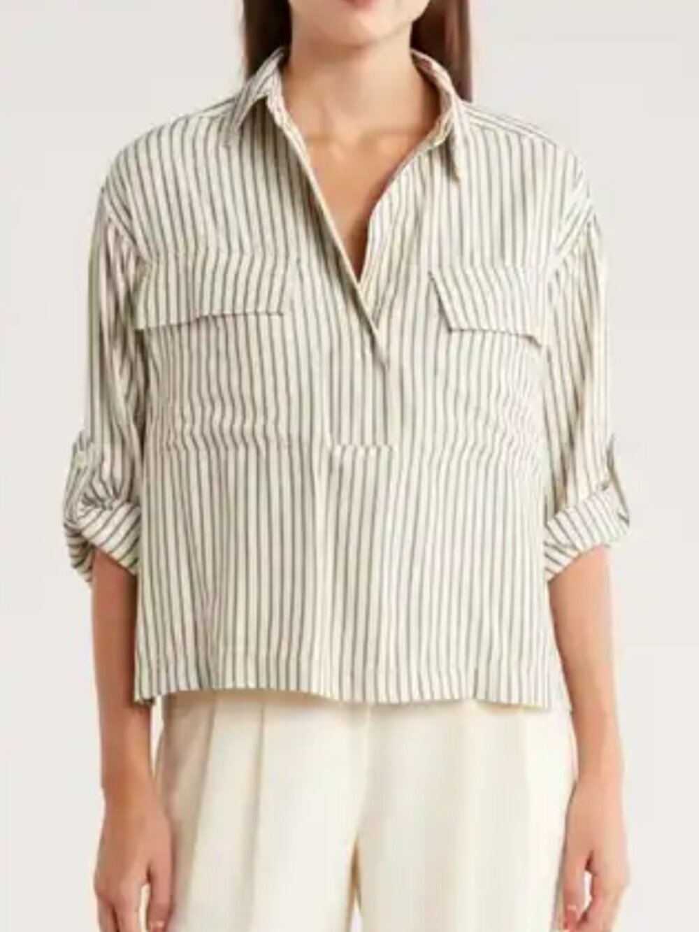 NWT Max Studio Vertical Striped Blouse Spring Career Office Academia Medium
